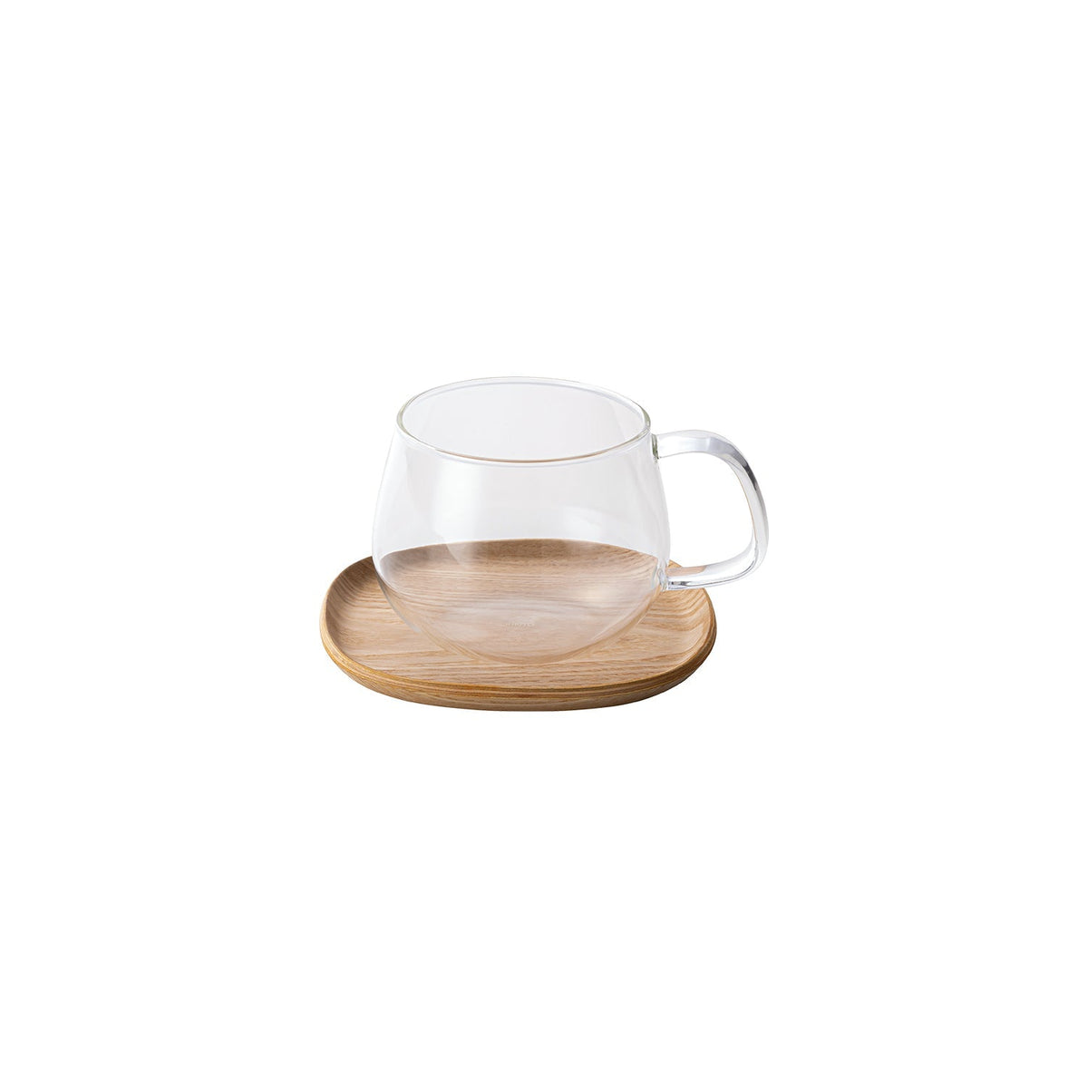 KINTO UNITEA Glass Cup and Willow Saucer 125 mm, UNITEA Glass Cup and Willow Saucer 125 mm, Willow Wood With a Non-Slip Finish, Wipe Clean and Do Not Soak, Not Dishwasher Safe, Made in China, 12.5 x 12.5 x 8 cm and 155 g, Willow