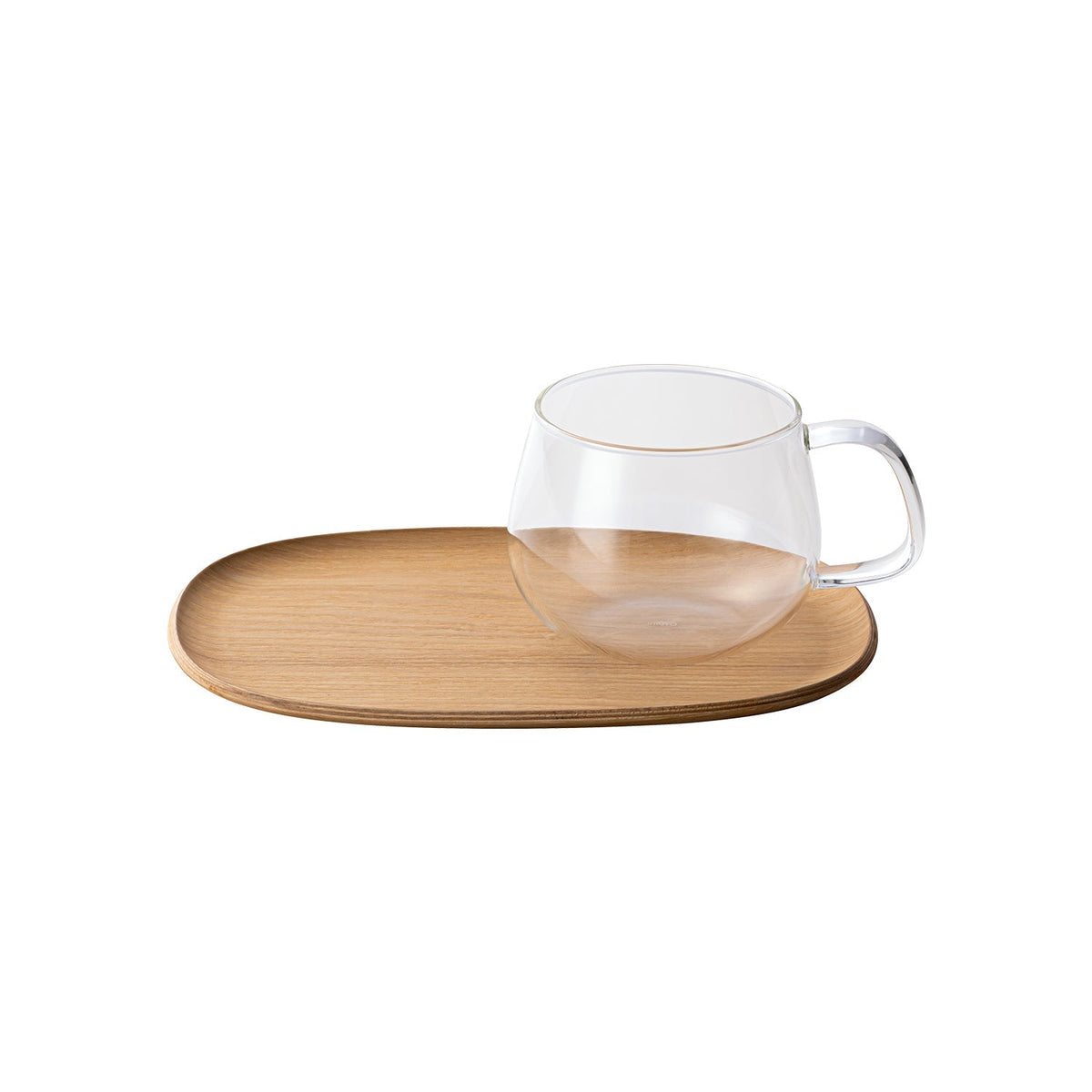 KINTO UNITEA Glass Cup and Willow Tray 210 mm, UNITEA Glass Cup and Willow Tray 210 mm, Willow Wood With a Non-Slip Finish, Wipe Clean and Do Not Soak, Not Dishwasher Safe, Made in China, 21 x 14.5 x 8.2 cm and 195 g, Willow