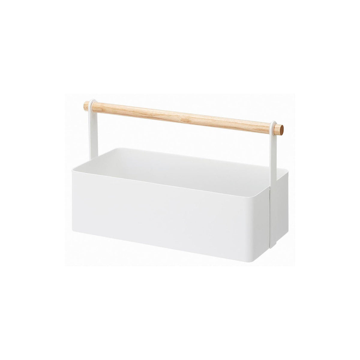 Yamazaki Tosca Tool Box L, Open Steel Box With a Natural Wood Handle That Gathers Small Items and a First-Aid Set Together, Easy to Carry, 29 x 13 x 16 cm, 29 x 13 x 16 cm and 720 g, White