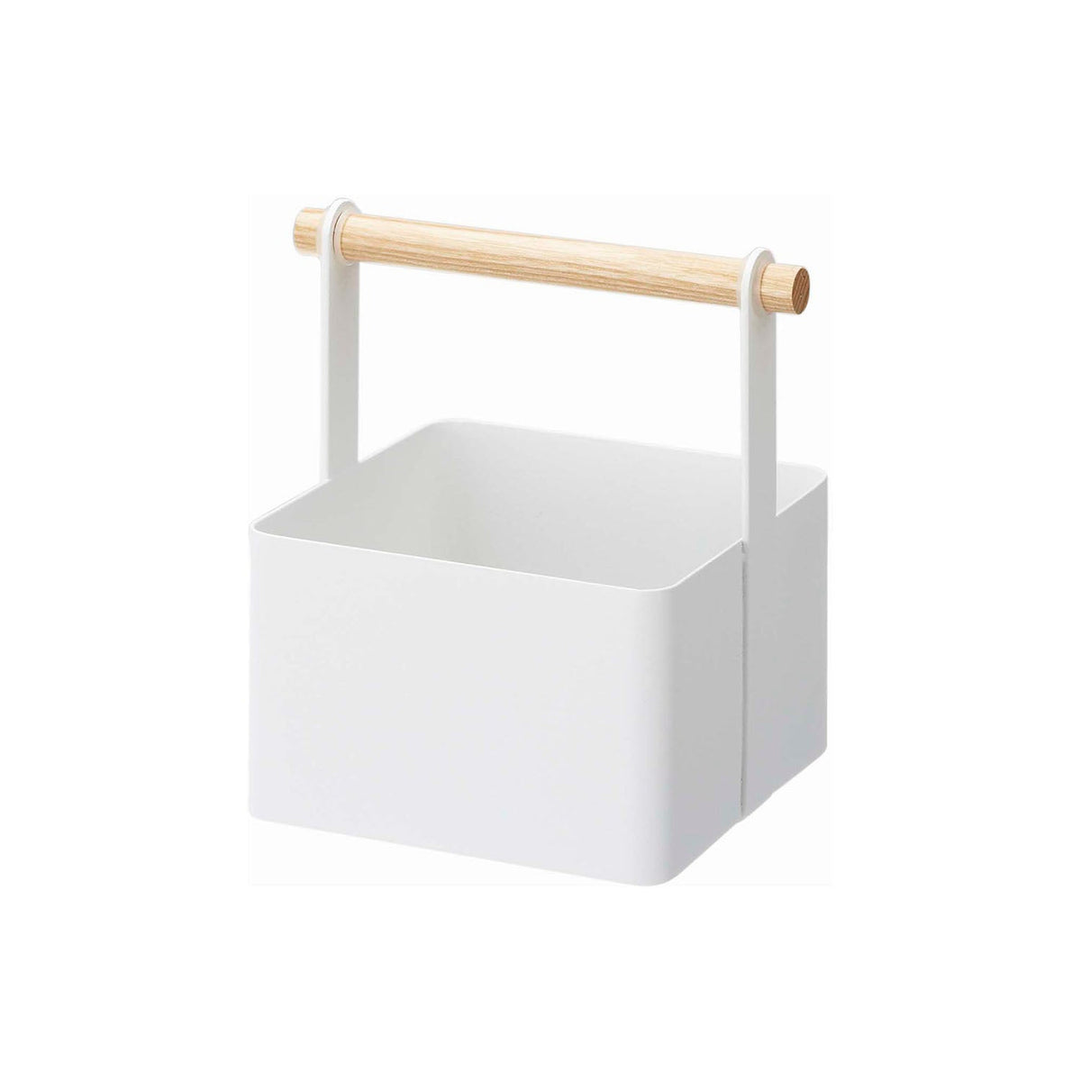 Yamazaki Tosca Tool Box S, Open Steel Box With a Natural Wood Handle That Gathers Small Items and a First-Aid Set Together, Easy to Carry, 16 x 13 x 16 cm, 16 x 13 x 16 cm and 430 g, White