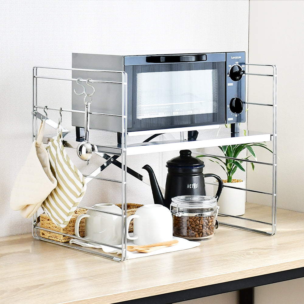 GraSUS Toaster Rack Double Wire 45 cm, Sturdy 45 cm Wire Toaster Rack With a Double Frame and Stainless Shelves That Carries a Heavy Appliance, Adjustable Shelf Height, Made in Japan in Tsubame-Sanjo, 45 x 35 x 40 cm and 2300 g, Silver