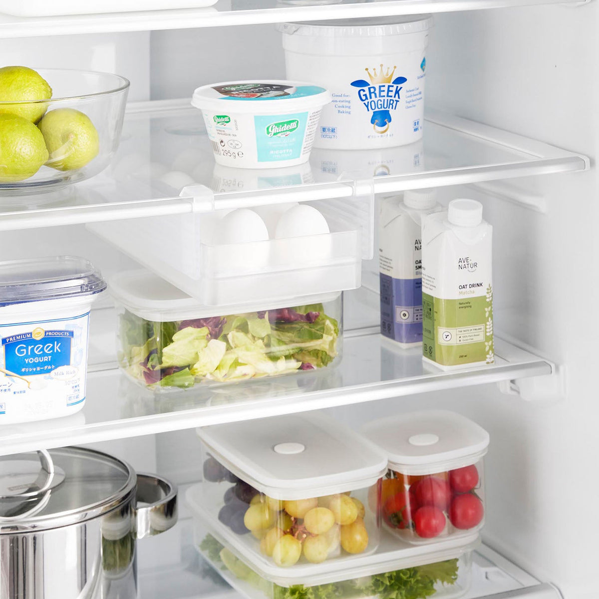 Yamazaki Tower Height-Adjustable Under-Shelf Egg Rack for Fridges, Small, Slim Egg Rack that Suctions Under a Fridge Shelf and Adjusts Through Seven Heights, 14.5 x 34.4 x 6.5 cm and 530 g, White or Black