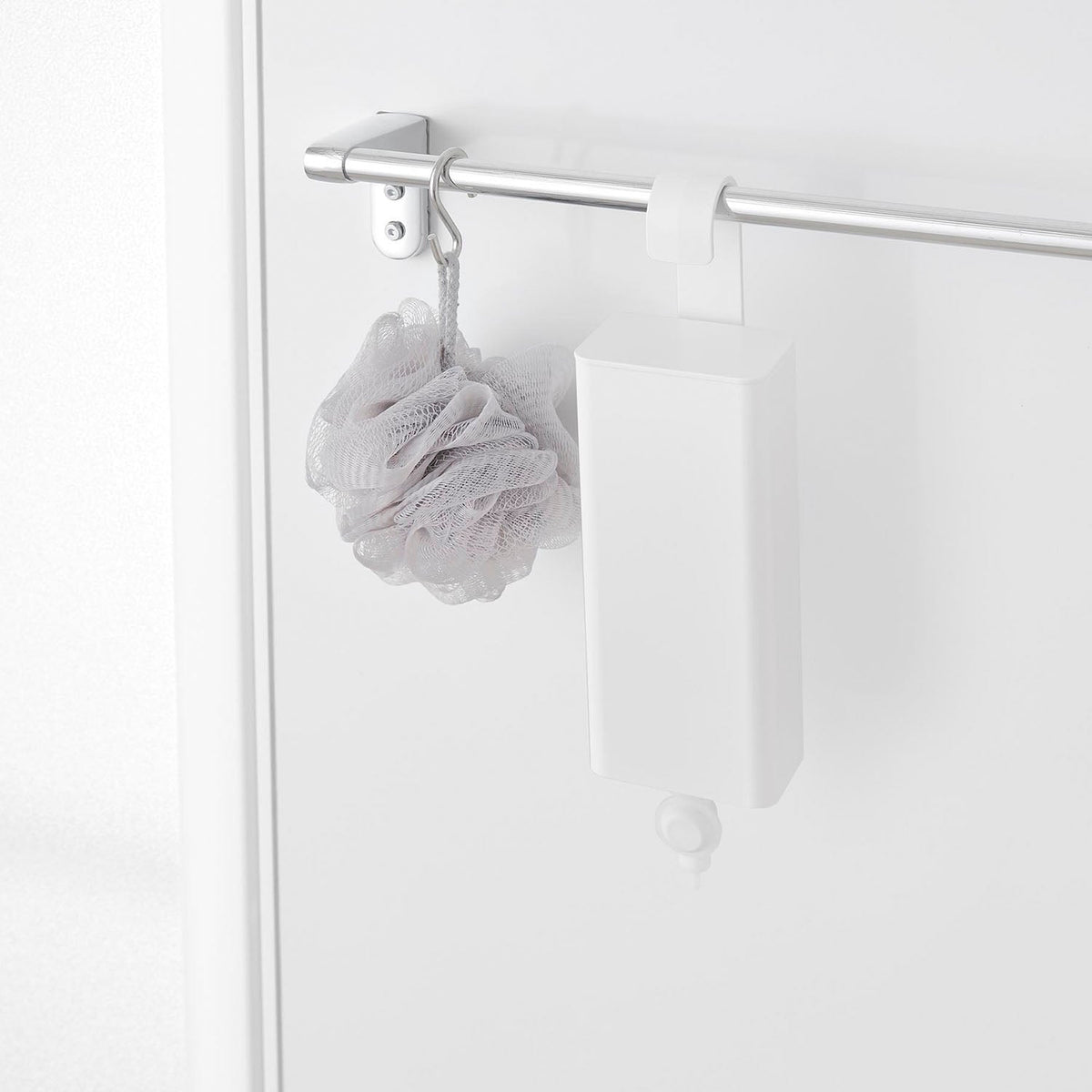 Yamazaki Tower Hook-On Refill Pouch Dispenser Holder S, Hook-On Holder that Hides a Refill Pouch With Its Pump Nozzle Out of the Bottom, Fits Pouches up to W7.7 x D5 x H17.4 cm, Size S, 8.2 x 6.7 x 26.8 cm and 175 g, White or Black