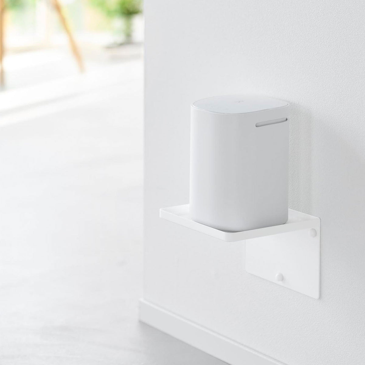 Yamazaki Tower Wall-Mounted Home Router Rack, Small Wall Rack That Floats a Home Router or Mesh Wi-Fi Unit Off the Floor, Cord Slit in the Tray, Plasterboard Pins Included, Holds 1.5 kg, 14.4 x 14.4 x 10.2 cm and 415 g, White or Black