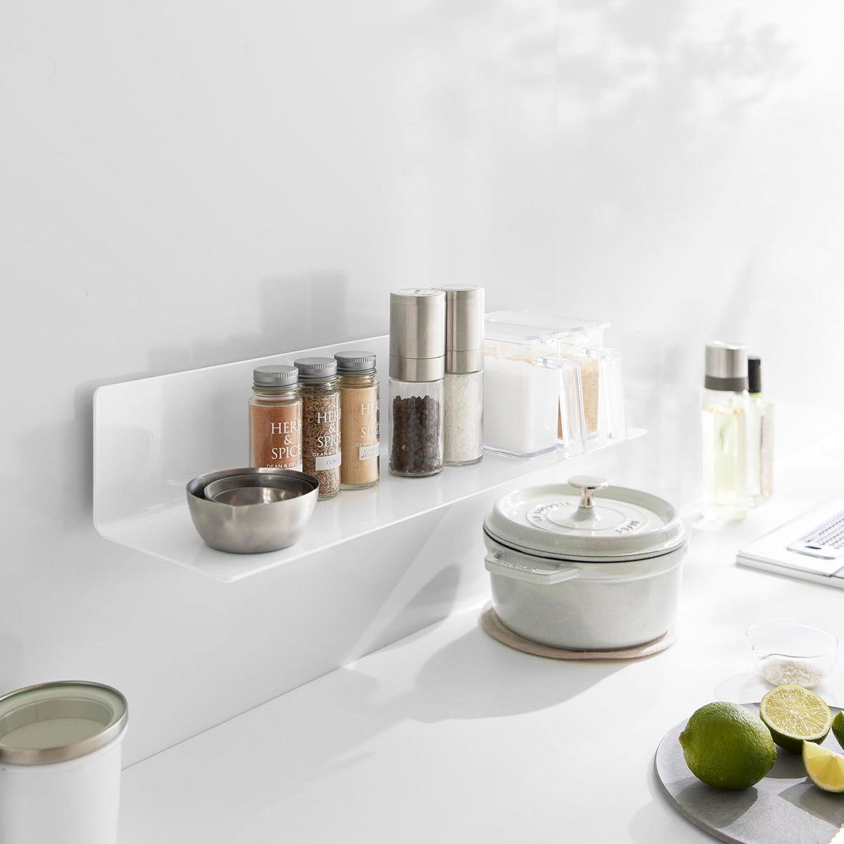 Yamazaki Tower Film-Hook Wide Kitchen Wall Shelf, Wide 50 cm Steel Kitchen Wall Shelf Fixed with Film Hooks to Tile or Steel Walls, 50 x 15.1 x 10 cm and 1700 g, White or Black