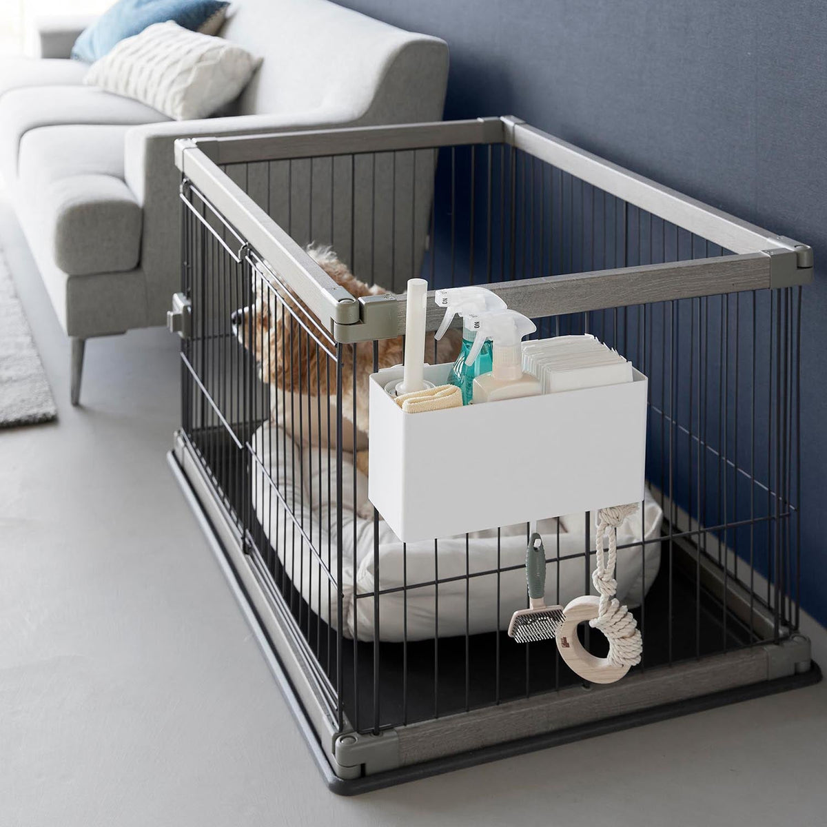 Yamazaki Nooks Pet Cage Basket Nooks L, Pet Cage Basket Nooks L That Attaches to a Pet Cage Where You Like and Keeps Frequently used pet goods Within Easy Reach, 2 kg, 29.5 x 14.7 x 14 cm and 540 g, White or Black