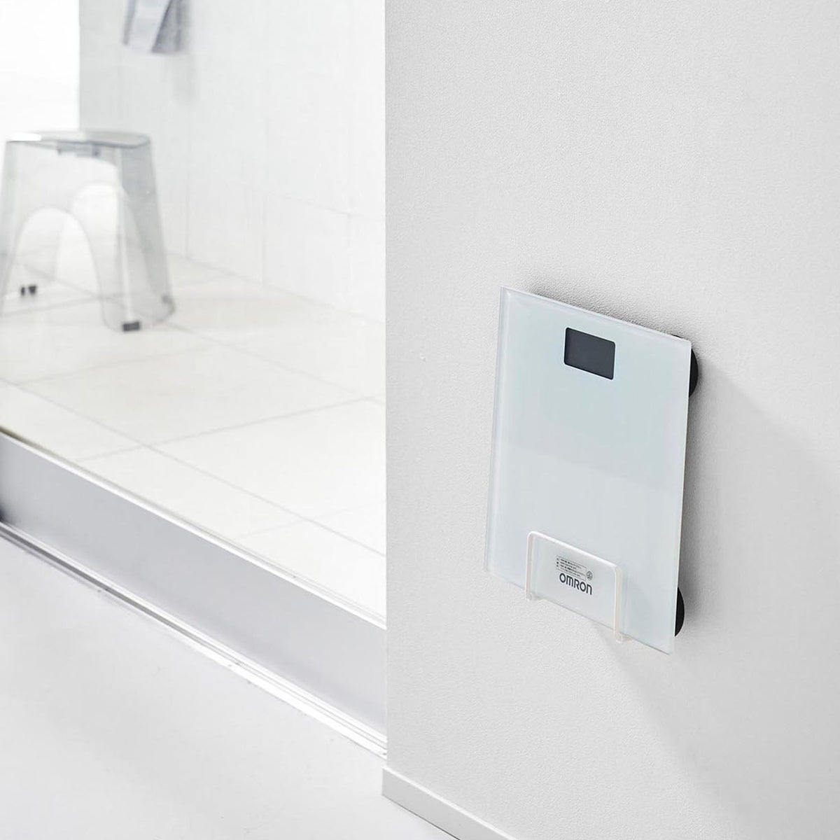 Yamazaki Tower Wall-Mounted Bathroom Scale Rack, Wall Rack That Floats a Bathroom Scale Up to 3.5 cm Thick Off the Floor, Body Only 5.4 cm Deep, Holds 2 kg, Plasterboard Pins Included, 13 x 5.4 x 12.2 cm and 160 g, White or Black