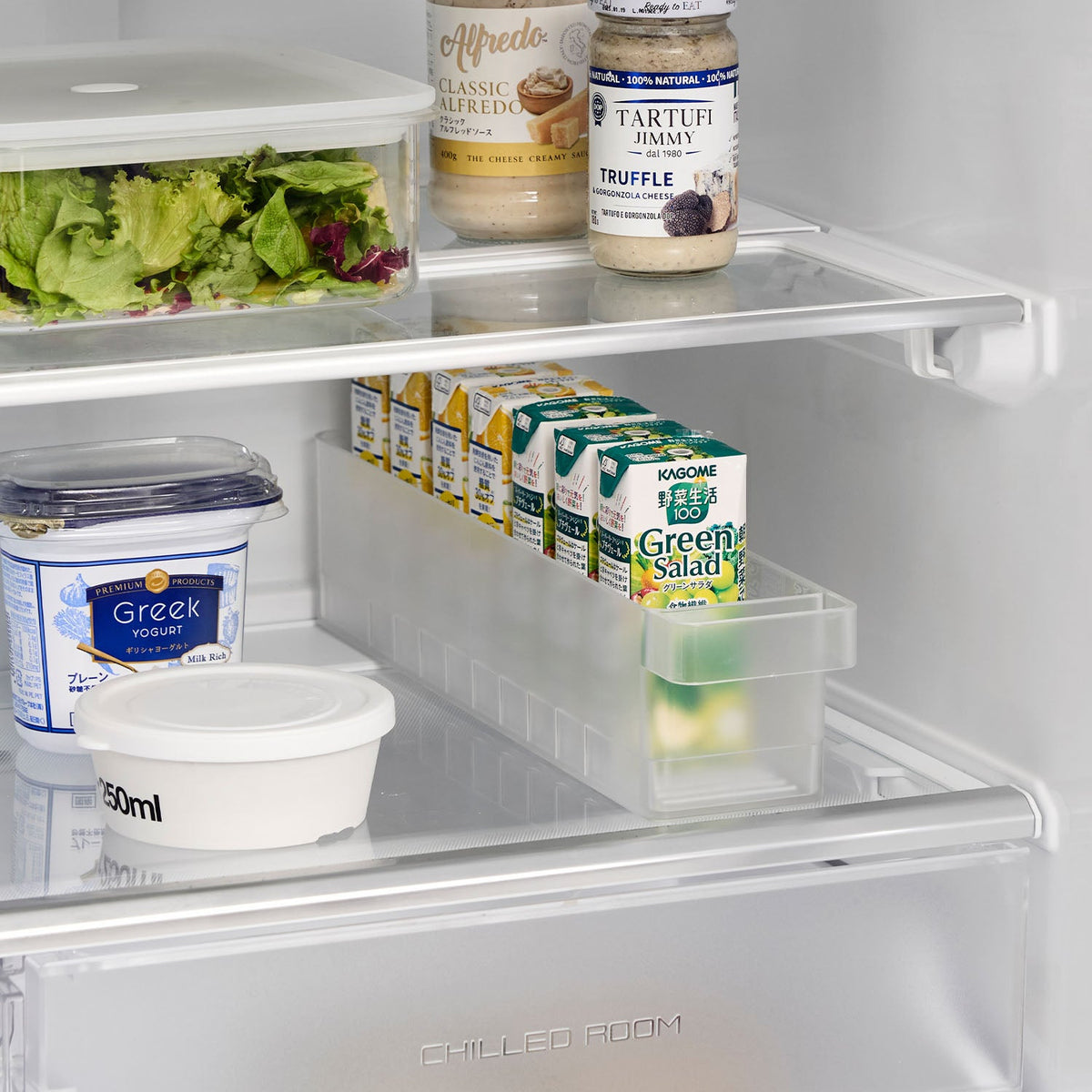Yamazaki Tower Fridge Storage Case S with Dividers, Slim Fridge Case with Movable Dividers and a Pull Handle that Holds Eight 200 mL Paper-Pack Drinks, Fits Fridges 35 cm or Deeper, 37.5 x 7.5 x 8.2 cm and 320 g, White or Black