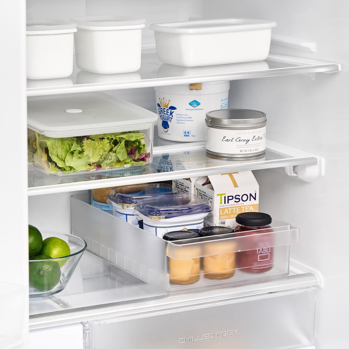 Yamazaki Tower Fridge Storage Case L with Dividers, Wide Fridge Case with Movable Dividers that Holds Large Packs Such as Miso and Pickles Together, Uses the Back of the Fridge, 37.5 x 22 x 8.2 cm and 590 g, White or Black
