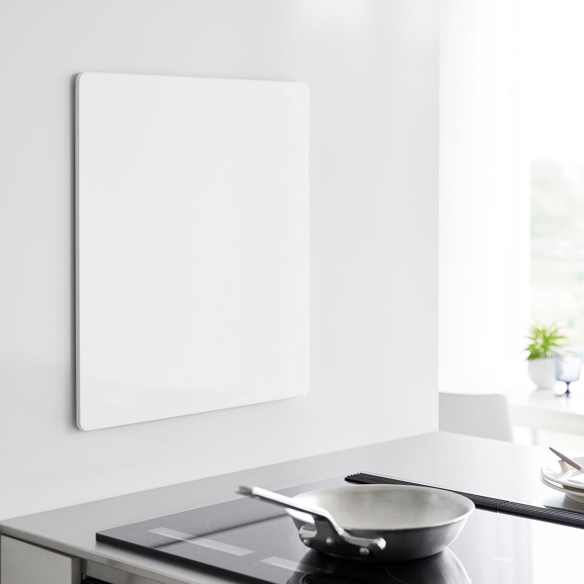 Yamazaki Tower Film-Hook Steel Panel, Steel Panel that Fixes with Film Hooks to Kitchen Panels and Tile so Magnetic Items Can Stick, 45 x 1.2 x 50 cm including the film hooks and 2400 g, White or Black