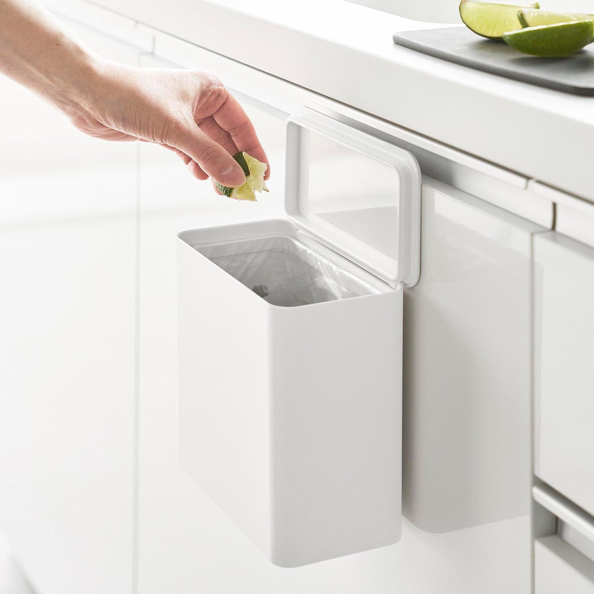 Yamazaki Tower Film-Hook Sealed Mini Trash Can, Small Sealed Bin that Sticks on a Sink Door, Fridge or Tile with a Film Hook, 1.8 L, 17 x 9.6 x 17.2 cm and 310 g, White or Black