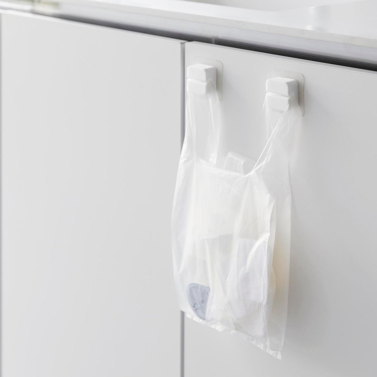 Yamazaki Tower Film-Hook Sanitary Multi Hook Set of 2, Pair of Soft Silicone Hooks That Stick to Glossy Washroom Walls by Film Hook and Work Alone or Together, Hang Small Items, Holds 750 g Each, 4.5 x 1.8 x 4.5 cm each and 34 g, White or Black