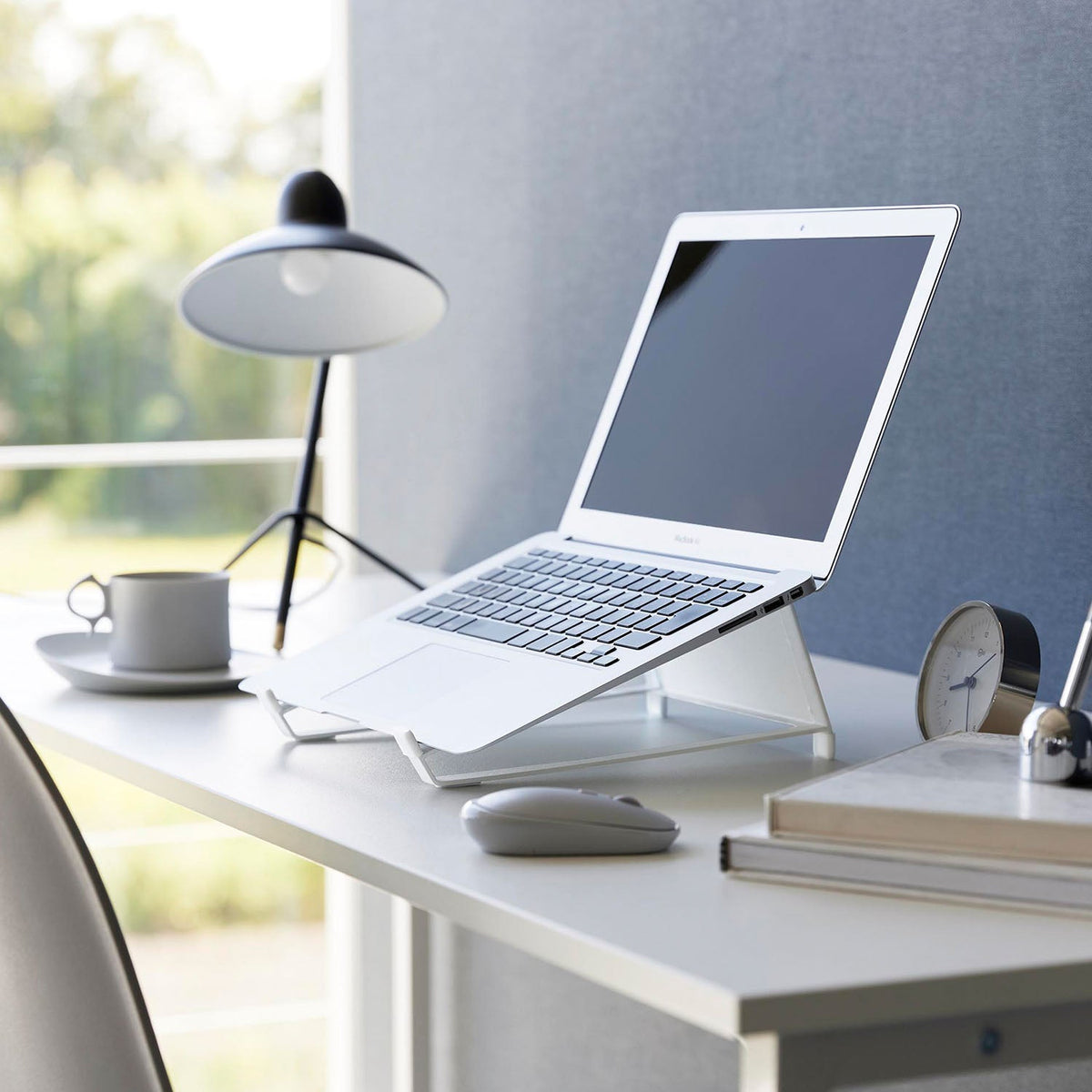 Yamazaki Tower Two-Way Laptop and Tablet Stand, Stand That Works Flat to Tilt a Laptop for Typing or Upright to Store a Laptop and Tablet Slim, Fits 11 to 17 Inch Devices Up to 1.5 cm Thick, Holds 2.5 kg, 21.3 x 26.5 x 10 cm and 600 g, White or Black