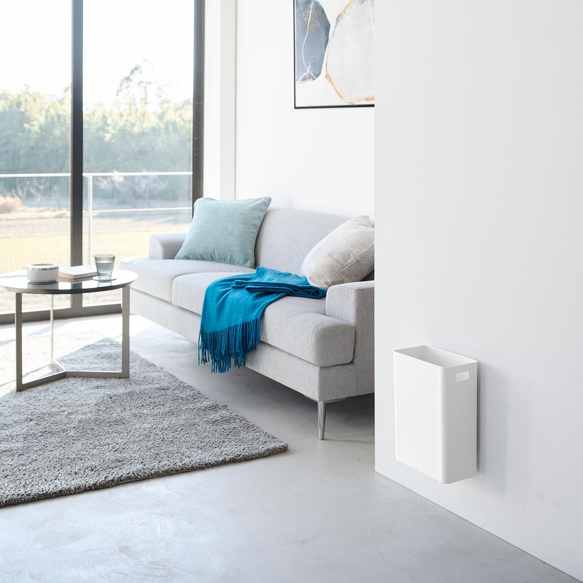 Yamazaki Tower Wall Trash Can 7 L for Plasterboard Walls, Slim 7 L Trash Can Fixed to a Plasterboard Wall With Pins That Floats Off the Floor for Easy Cleaning, Holds 2 kg, 22 x 13.2 x 30 cm and 670 g, White or Black