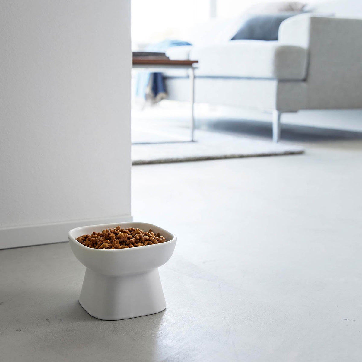 Yamazaki Nooks Easy-Eating Ceramic Pet Food Bowl H8, Raised 8 cm Ceramic Pet Bowl That Eases the Strain on the Neck and Back at Meals and Is Easy to Wash, 200 mL, Dishwasher and Microwave Safe, 11 x 11 x 8 cm and 365 g, White or Black