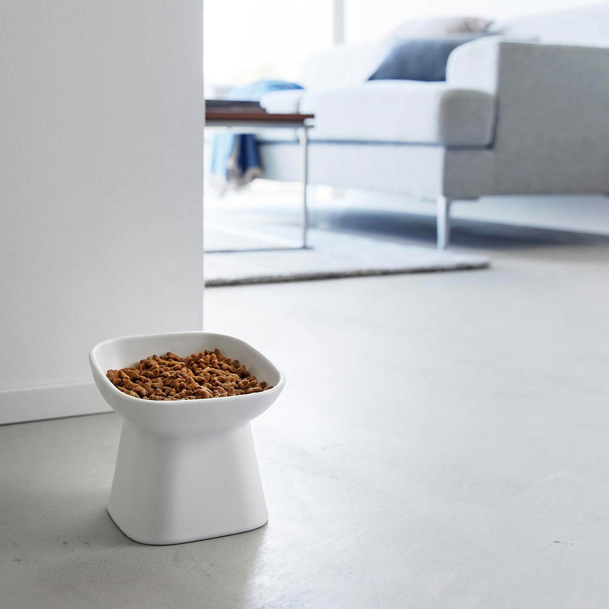 Yamazaki Nooks Easy-Eating Ceramic Pet Food Bowl Slanted H11.5, Slanted 11.5 cm Ceramic Pet Bowl That Eases the Strain on the Neck and Back at Meals and Is Easy to Wash, 200 mL, Dishwasher and Microwave Safe, 12 x 12 x 11.5 cm and 515 g, White or Black
