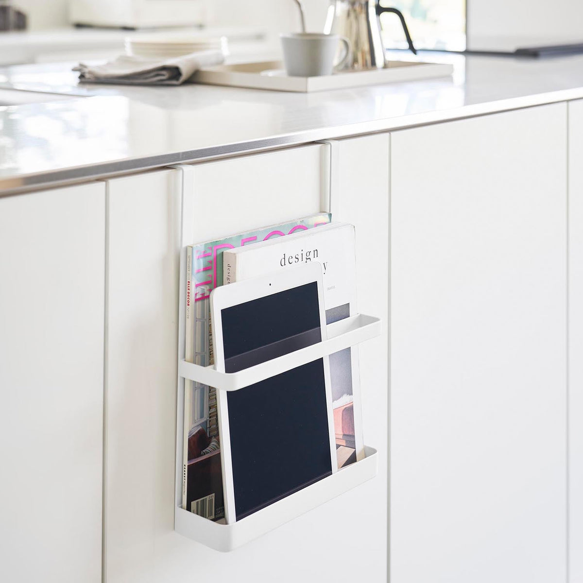 Yamazaki Tower Over-the-Door Rack for Homework and Tablets, Two-Tier Rack that Hooks Over a Cabinet Door for Homework, Tablets and Magazines, 25 x 9.4 x 35.2 cm and 675 g, White or Black