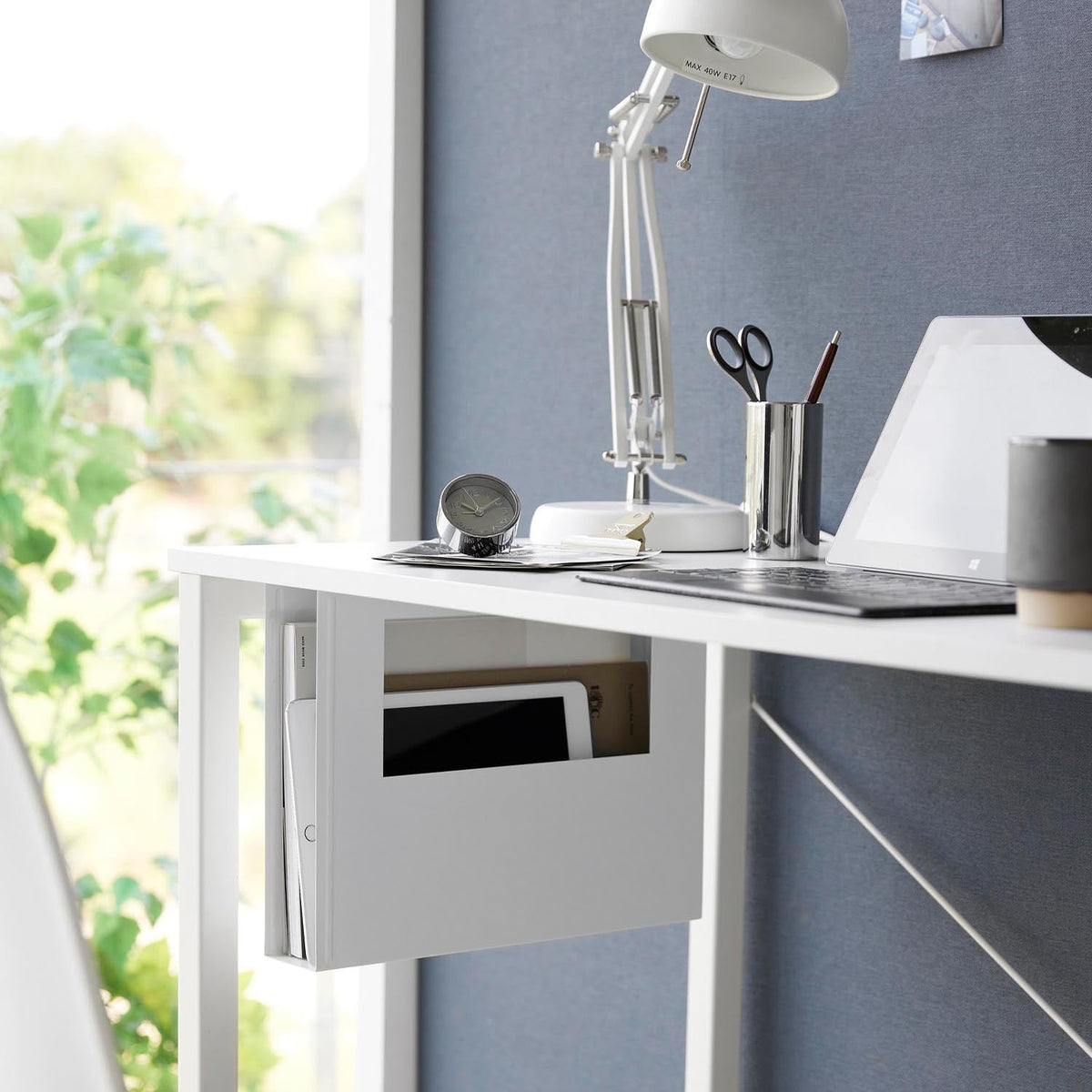 Yamazaki Tower Under-Desk A4 File Holder, Steel Pocket That Screws Under a Wooden Desk or Counter to Hold A4 Papers and Files Out of the Way, Pull Out What You Need, Holds 2 kg, Screws Included, 10 x 32 x 24.1 cm and 860 g, White or Black