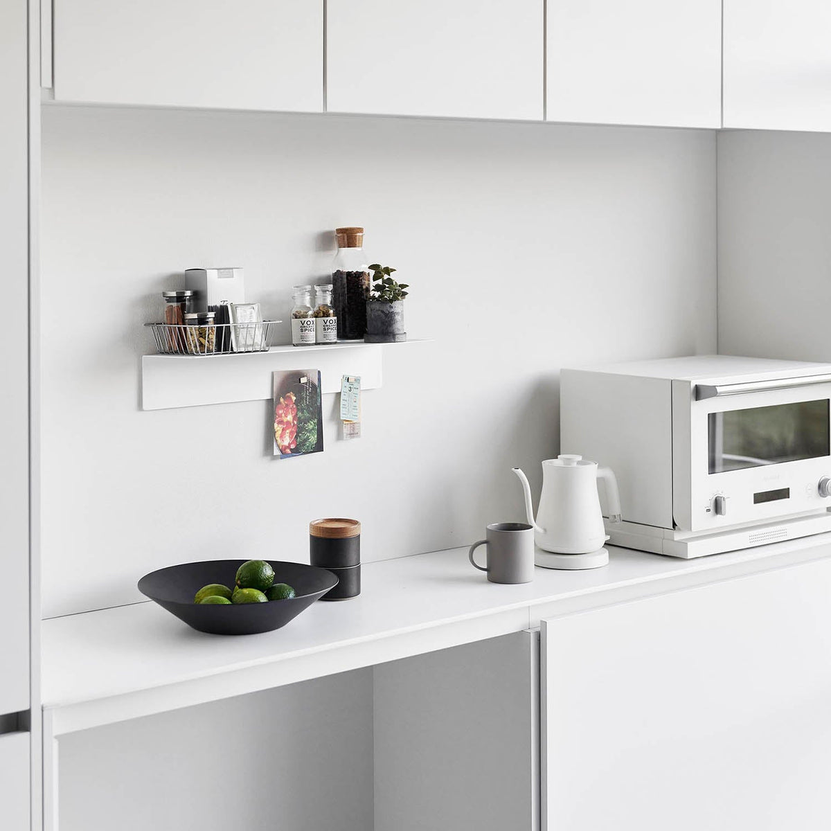 Yamazaki Tower Magnetic Wall Rack W50, Wide 50 cm Wall Rack Fixed With Plasterboard Pins That Holds Plates and Baskets on a 15 cm Deep Top, Steel Body Takes Magnet Hooks, Holds 5 kg, 50 x 15.7 x 9 cm and 1500 g, White or Black