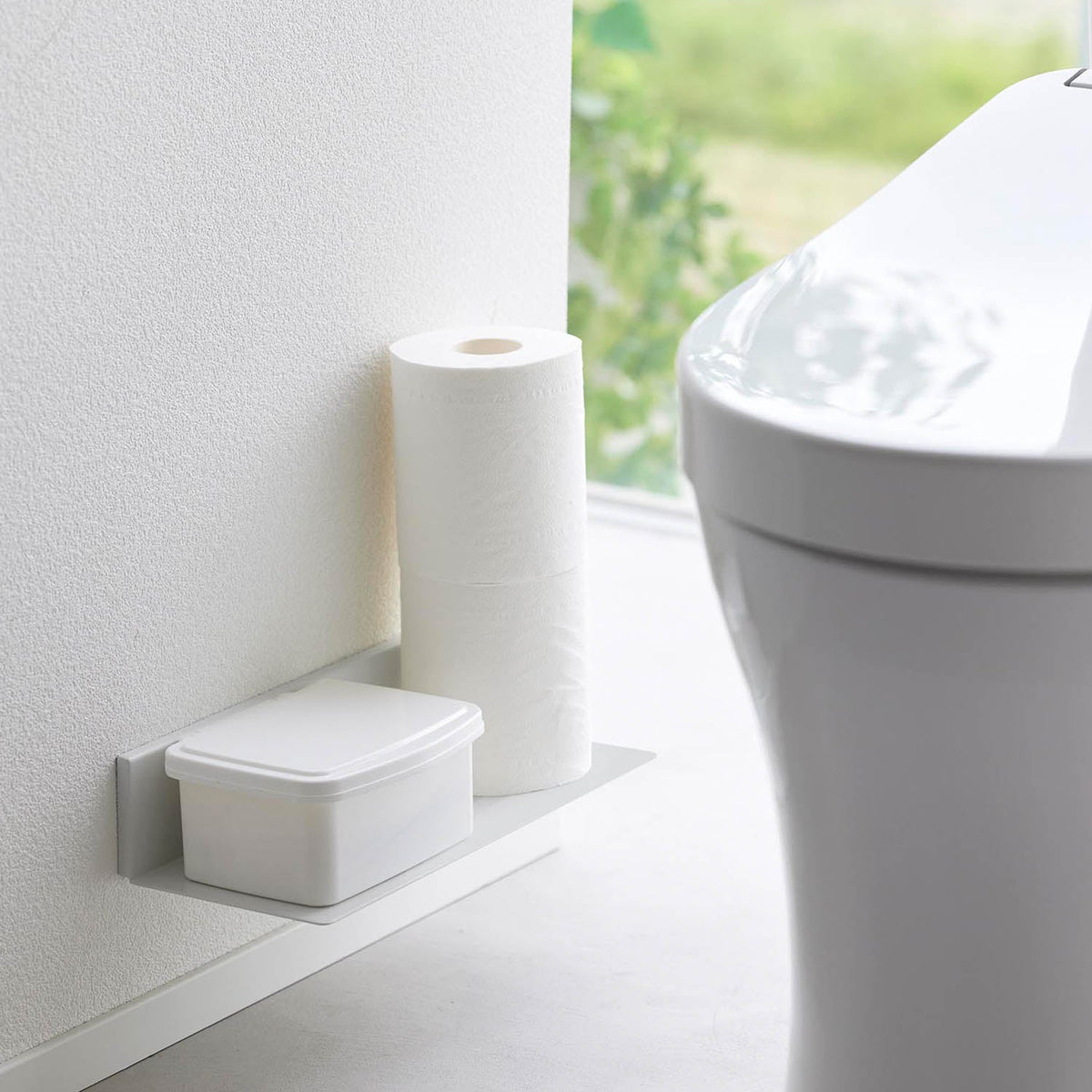 Yamazaki Tower Wall-Mounted Floating Toilet Shelf, Simple Shelf Fixed With Plasterboard Pins That Floats Toilet Rolls and Supplies Off the Floor, Pin Holes Are Hard to See, Holds 2 kg, 30 x 13 x 6.5 cm and 600 g, White or Black