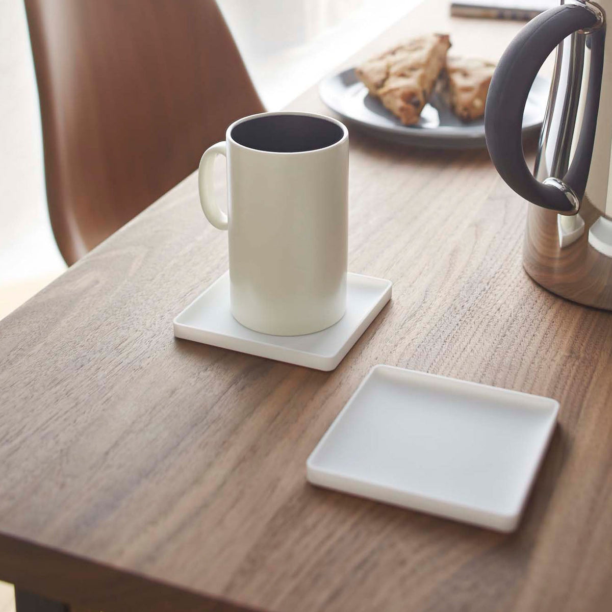 Yamazaki Tower Square Raised Silicone Coaster, Square Silicone Coaster With a Raised Rim That Holds Drips, Stacks for Storage, Heat Safe to 220 C, 9.5 x 9.5 x 0.9 cm and 32 g, White or Black