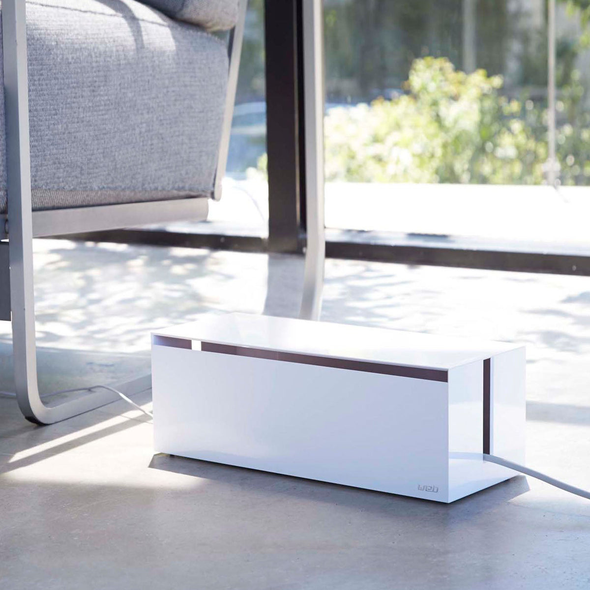 Yamazaki Web Cable Box for a 7-Outlet Power Strip, Large, Large Flame-Retardant Cable Box that Hides a 7-Outlet Power Strip and Cables, with Side Vents for Heat, 40 x 15.5 x 14.5 cm and 950 g, White or Brown