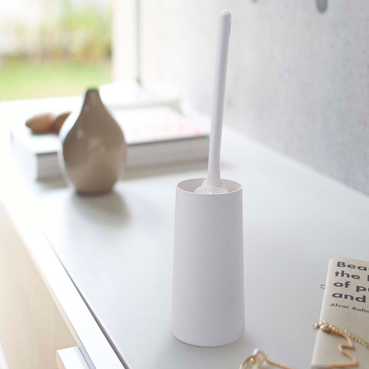 Yamazaki Tower Handy Wiper Stand, Small Steel Stand for a Handy Wiper That Drops In and Lifts Out Quickly, 6.5 cm Opening, Plain Look, 7.5 cm Square, 7.5 x 7.5 x 15 cm and 300 g, White or Black