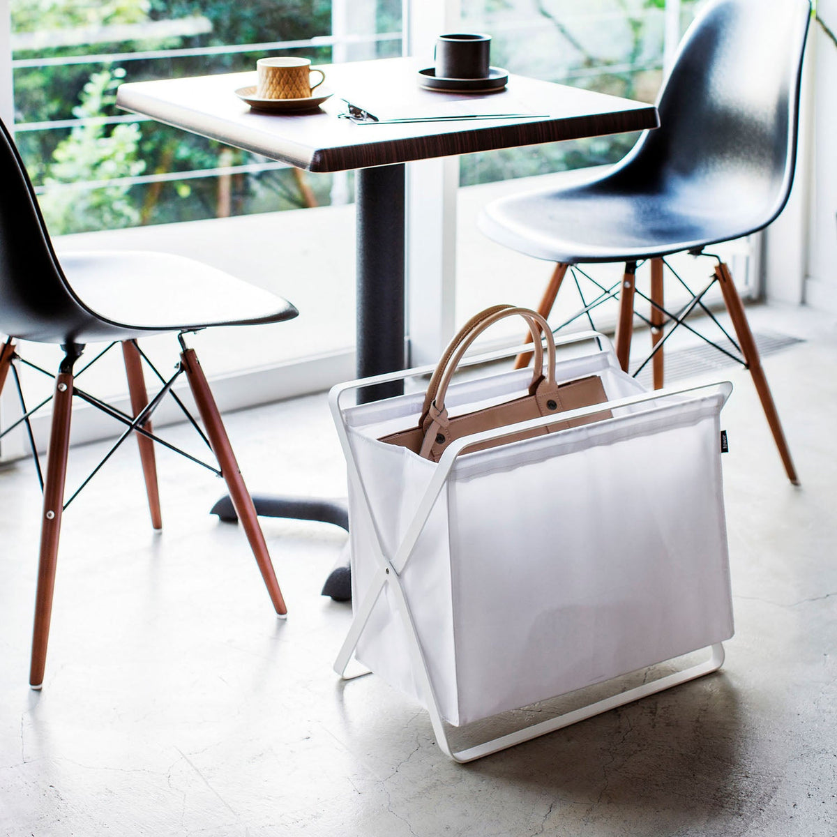 Yamazaki Tower Baggage Storage Box, Folding 32 L Basket Box That Keeps Bags Off the Floor, Also Takes Laundry and Magazines, Folds Flat to 4.5 cm Deep, Holds 10 kg, 46 x 29 x 40 cm and 2100 g, White or Black