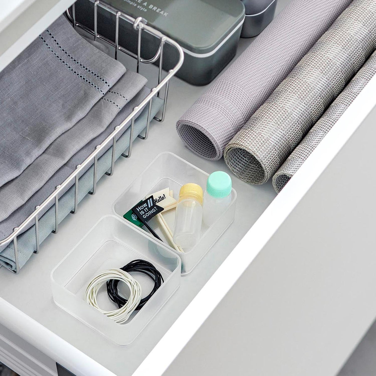 Yamazaki Tower Drawer Organiser Case S Clear Base Set of 2, Set of 2 Drawer Organiser Cases That Combine Side by Side or Stack, Clear Base, Heat Safe to 90 C, 8 x 8 x 3.7 cm and 86 g, White or Black