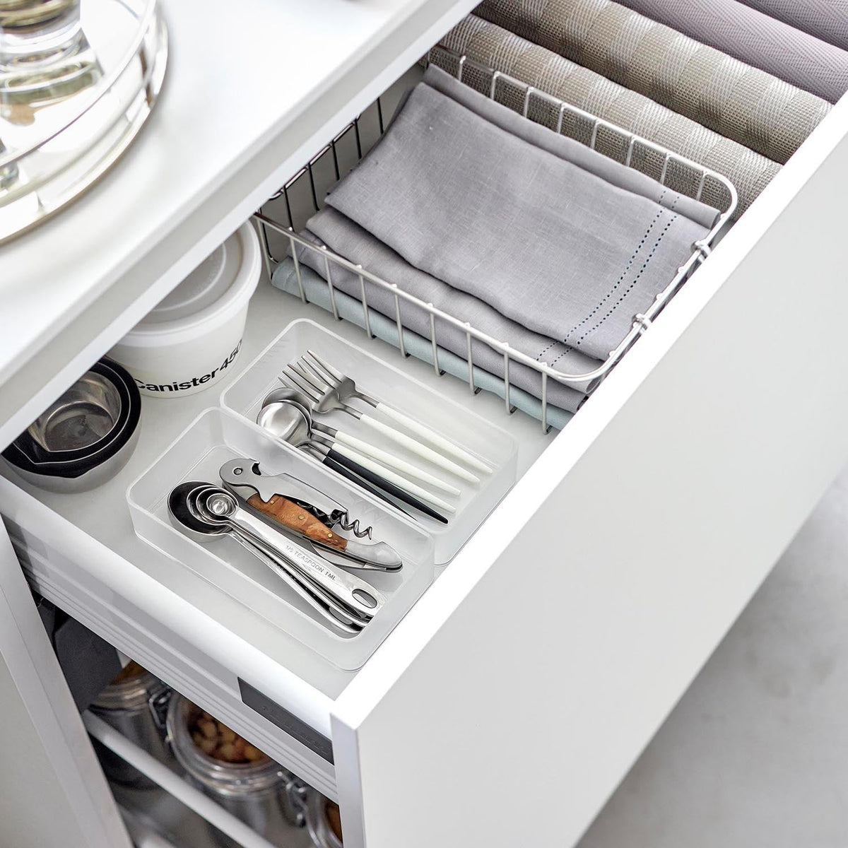 Yamazaki Tower Drawer Organiser Case M Clear Base Set of 2, Set of 2 Drawer Organiser Cases That Combine Side by Side or Stack, Clear Base, Heat Safe to 90 C, 8 x 16 x 3.7 cm and 148 g, White or Black