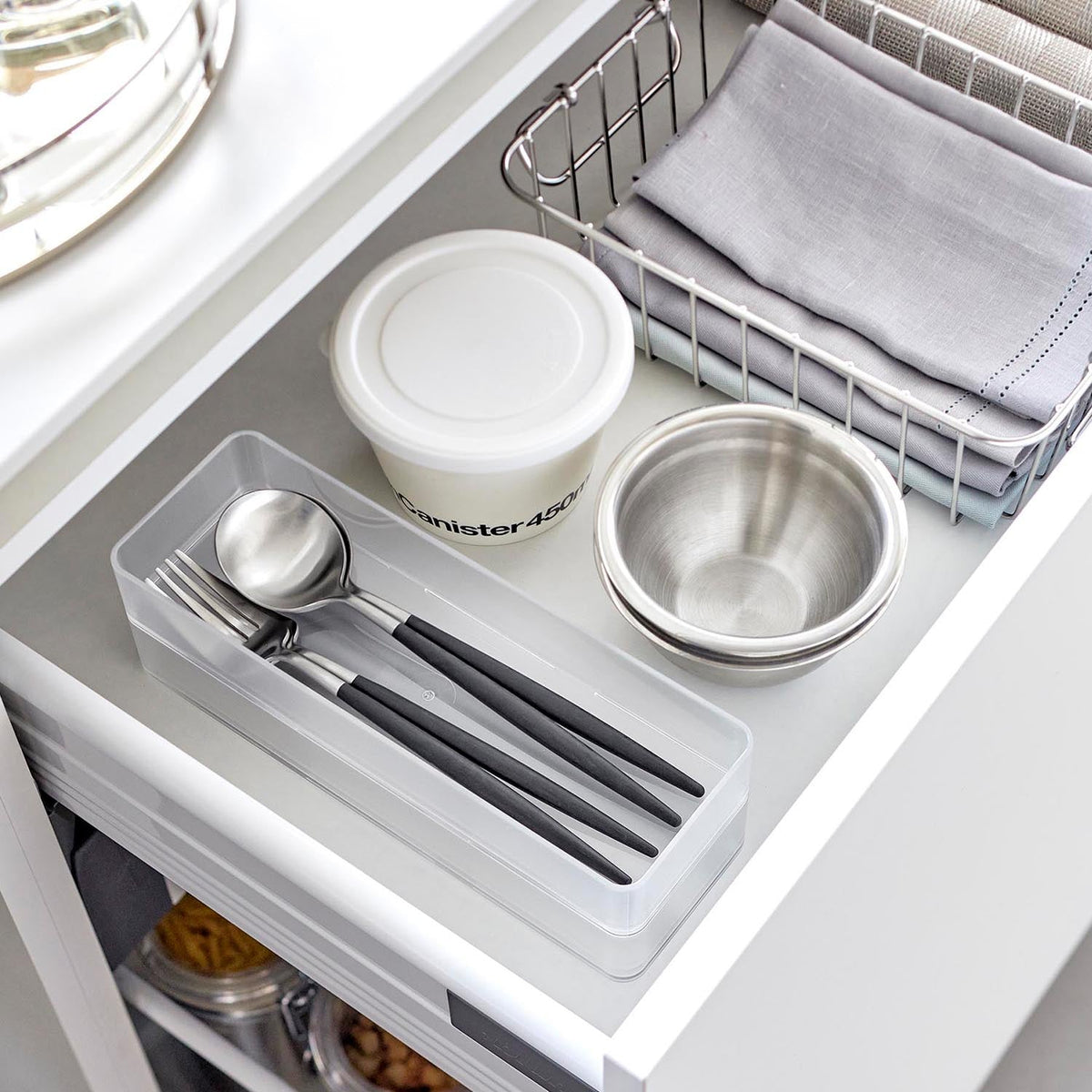 Yamazaki Tower Drawer Organiser Case L Set of 2, Set of 2 Drawer Organiser Cases That Combine Side by Side or Stack, L Size, Heat Safe to 90 C, 8 x 24 x 3.7 cm and 218 g, White or Black