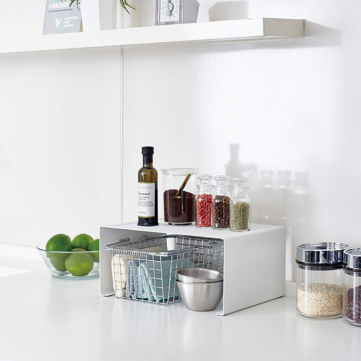 Yamazaki Tower Kitchen Steel U-Shaped Rack L, Sturdy U-Shaped Steel Rack That Gives a Top Tray and Storage Beneath, Stacks Two High or Sits Side by Side for More Room, Holds 5 kg, 30.5 x 22 x 14 cm and 1300 g, White or Black