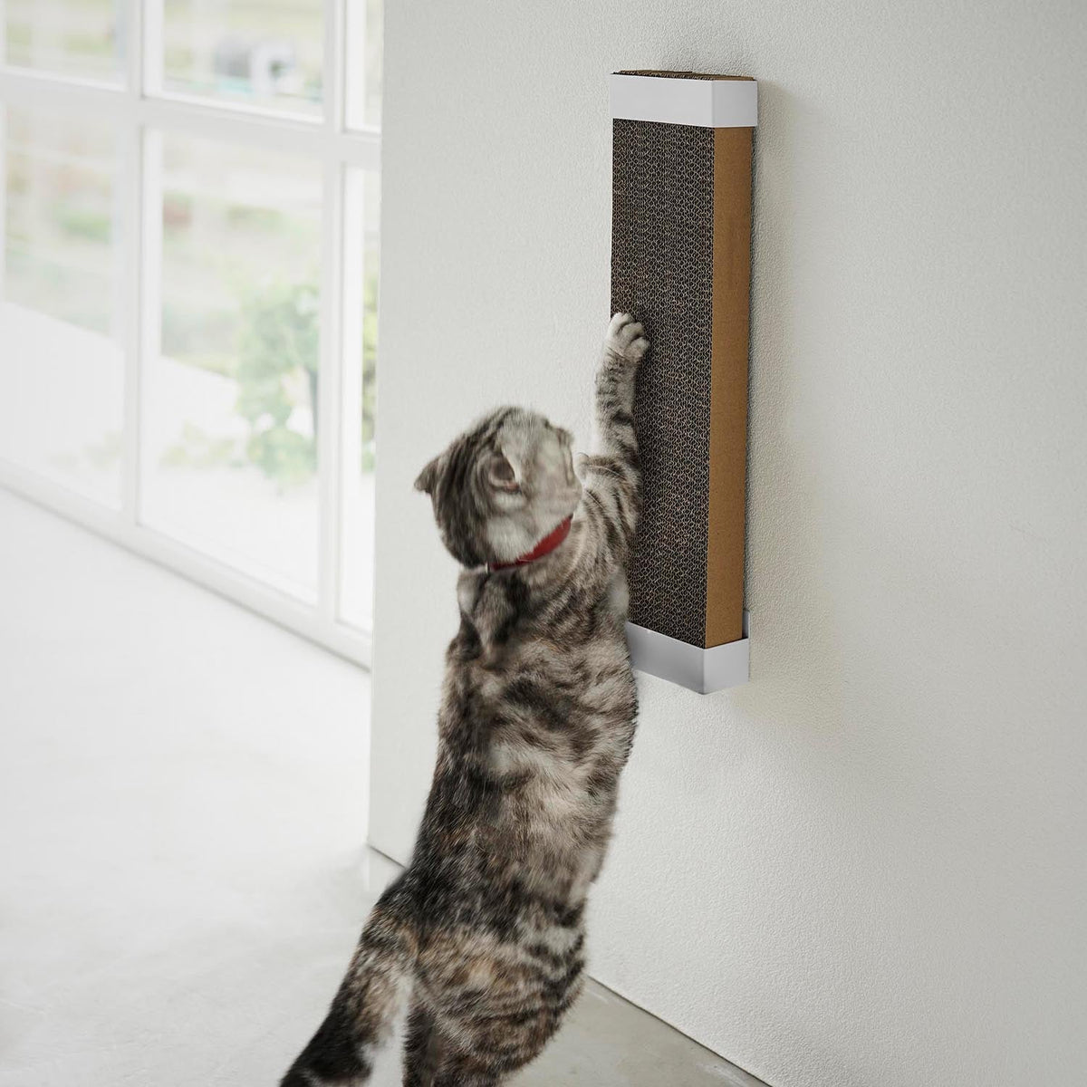 Yamazaki Nooks Wall Cat Scratcher Holder, Wall Brackets That Hold a Cat Scratcher at the Height Your Cat Likes and Swap Scratchers by Lifting Out and Dropping In, Holds 2 kg, 12.2 x 5 x 5.5 cm each part and 250 g, White or Black