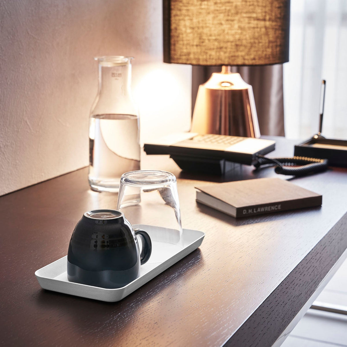 Yamazaki Tower Metal Tray L, Long Low Steel Tray for Cups and Tea Bags at the Table or Cotton and Swabs in the Washroom, 22 cm Long, Smart Look, 22 x 10 x 1.5 cm and 210 g, White or Black