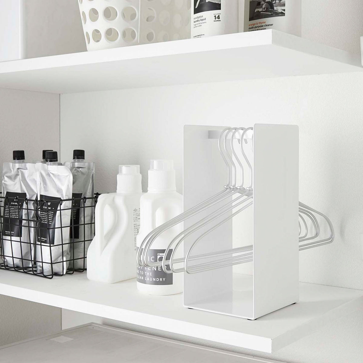 Yamazaki Tower Hanger Storage Rack, Small Stand That Holds Spare Hangers Without Tangling and Lets You Pull One Out Quickly, Use Two to Split Adult and Child Hangers, Holds 1.5 kg, 14.5 x 14.5 x 30 cm and 950 g, White