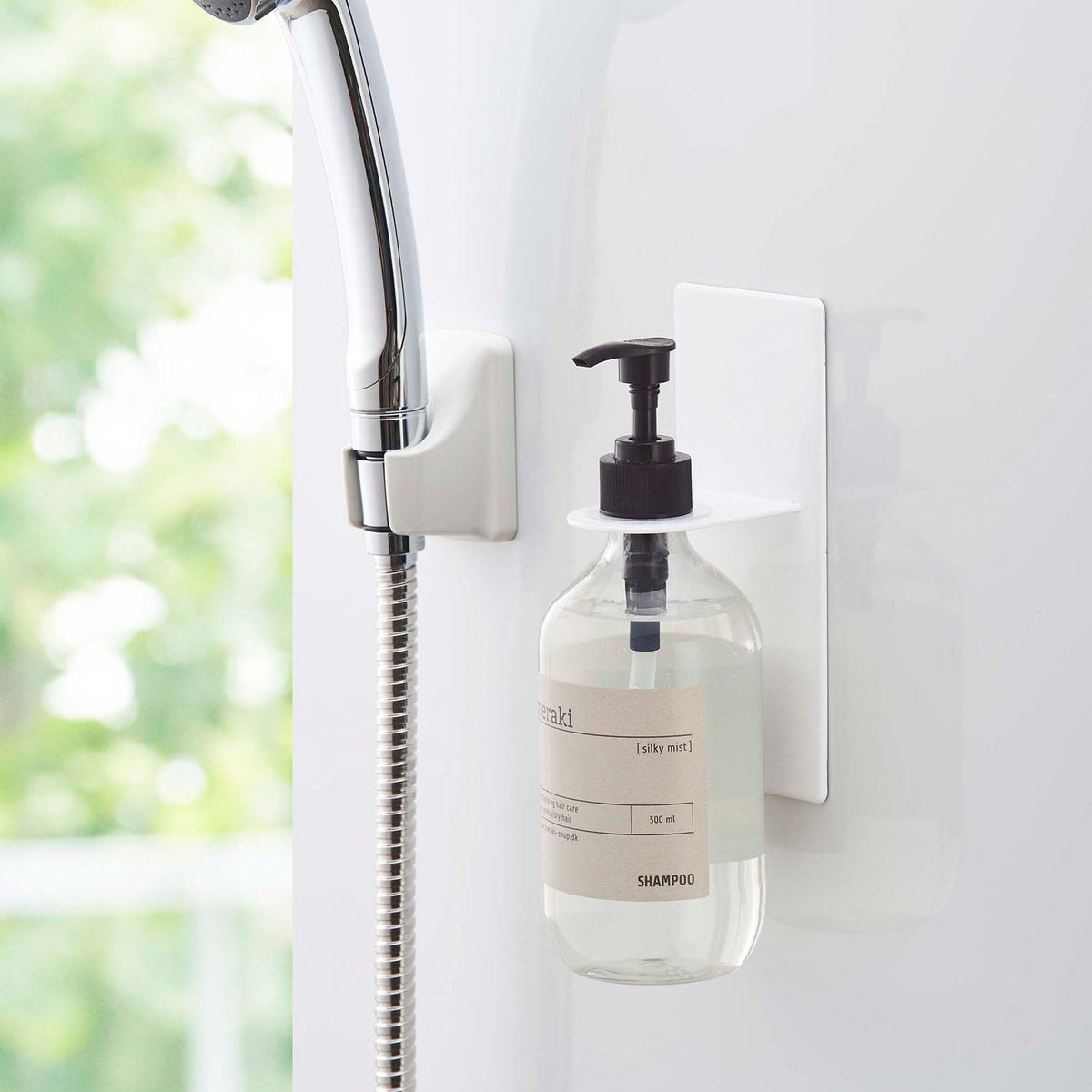 Yamazaki Tower Magnetic Bathroom Dispenser Holder, Holder That Sticks to a Steel Bathroom Wall by Magnet and Drains Water So Slime Stays Away, Holds 1 kg, 7 x 8 x 17 cm and 270 g, White or Black