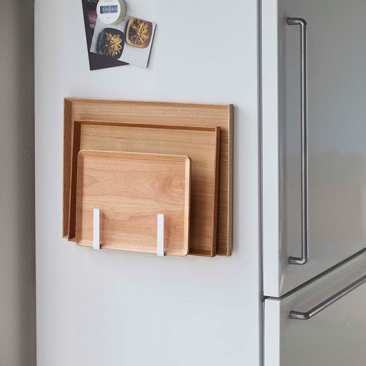 Yamazaki Tower Magnetic Kitchen Tray Holder Set of 2, Set of 2 Holders That Sticks to a Refrigerator Side or Steel Kitchen Panel by Strong Magnet, Holds 1.5 kg, 4 x 7.2 x 16 cm each and 352 g, White or Black
