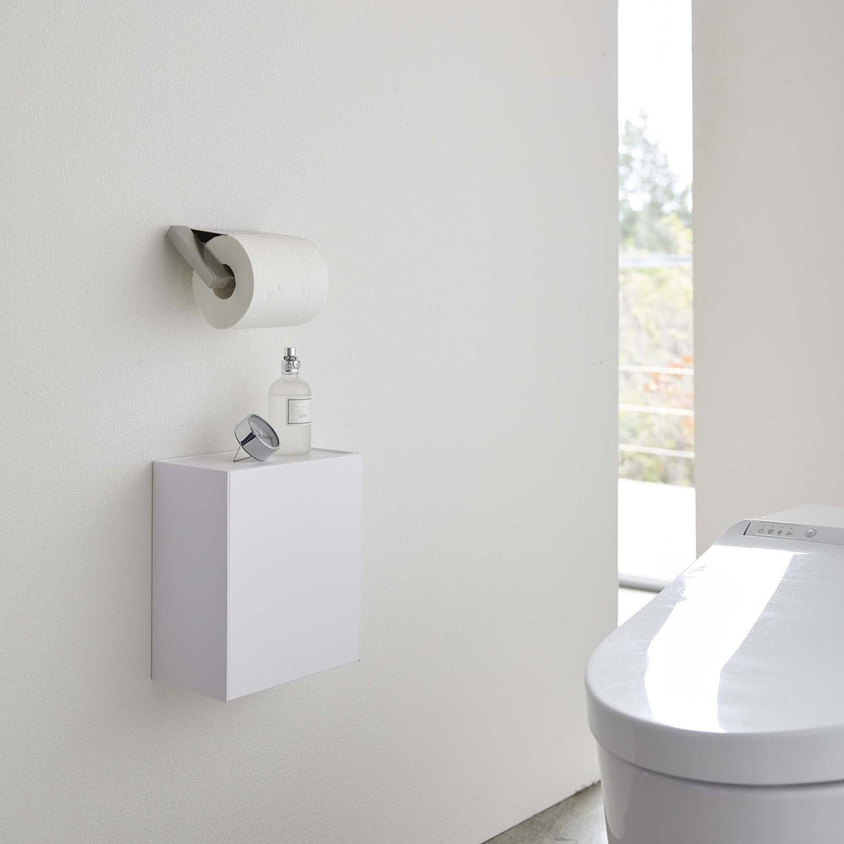 Yamazaki Tower Wall Toilet Pot and Storage Case 4 L, 4 L Flap-Front Toilet Pot and Storage Case You Can Stand or Fix to the Wall With Pins, Slanted Flap Opens With One Hand, Tray on Top Holds 1 kg, 20.5 x 12.3 to 23.2 x 24 cm and 960 g, White or Black