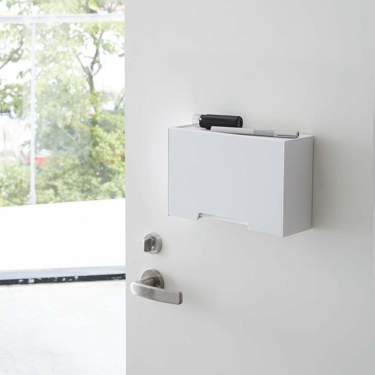 Yamazaki Smart Two-Way Mask Storage Case, Magnetic Case with a Slanted Flap for About 30 Masks on a Steel Door or a Shelf, 22 x 7.5 to 14 x 14 cm and 480 g, White or Black