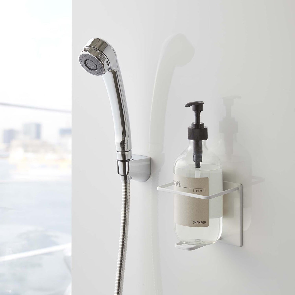 Yamazaki Tower Magnetic Bathroom Tube and Bottle Holder L, Holder That Sticks to a Steel Bathroom Wall by Magnet and Drains Water So Slime Stays Away, Holds 1 kg, 11 x 8.2 x 11 cm and 245 g, White or Black