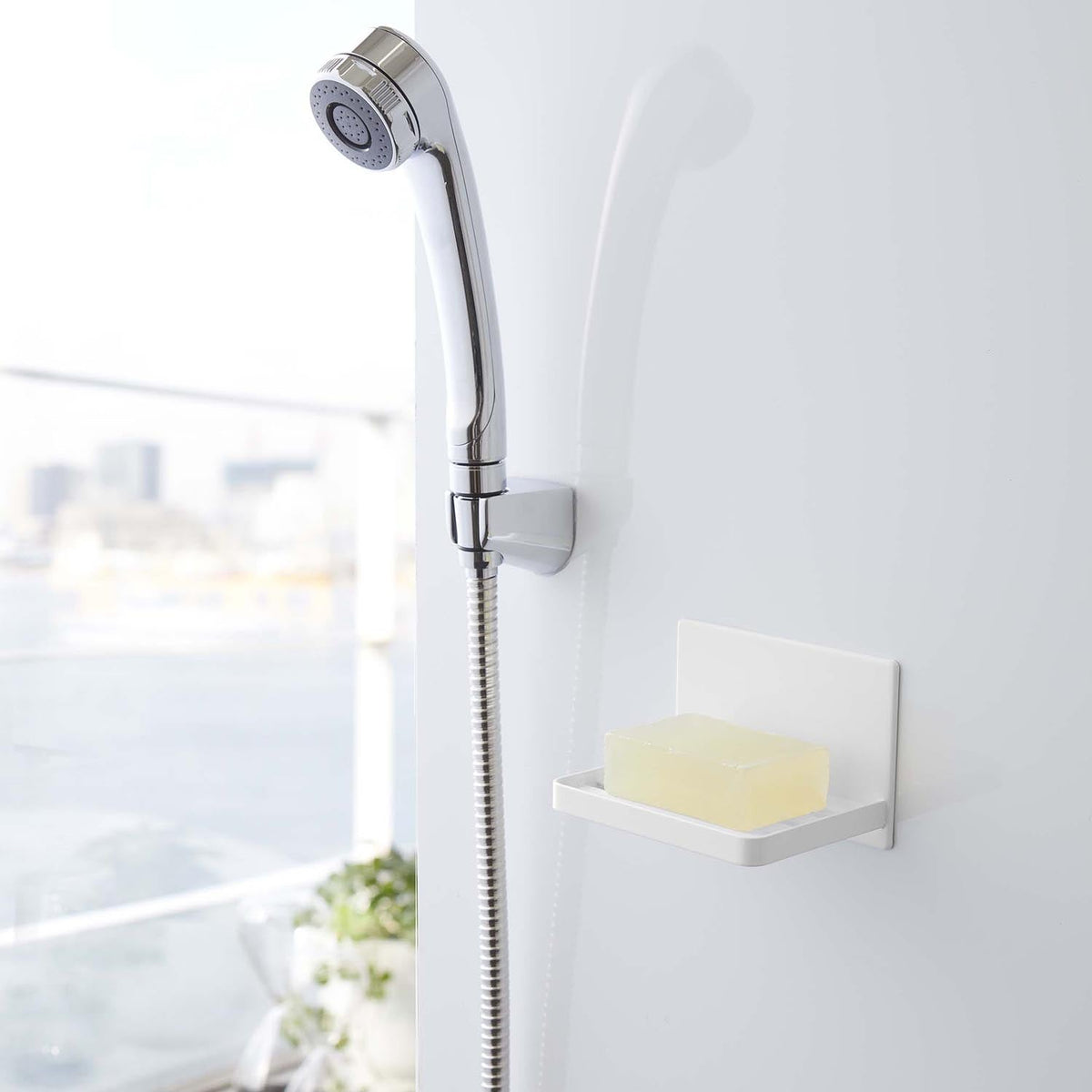 Yamazaki Tower Magnetic Bathroom Soap Tray, Holder That Sticks to a Steel Bathroom Wall by Magnet and Drains Water So Slime Stays Away, Holds 500 g, 12 x 8.7 x 8 cm and 260 g, White or Black