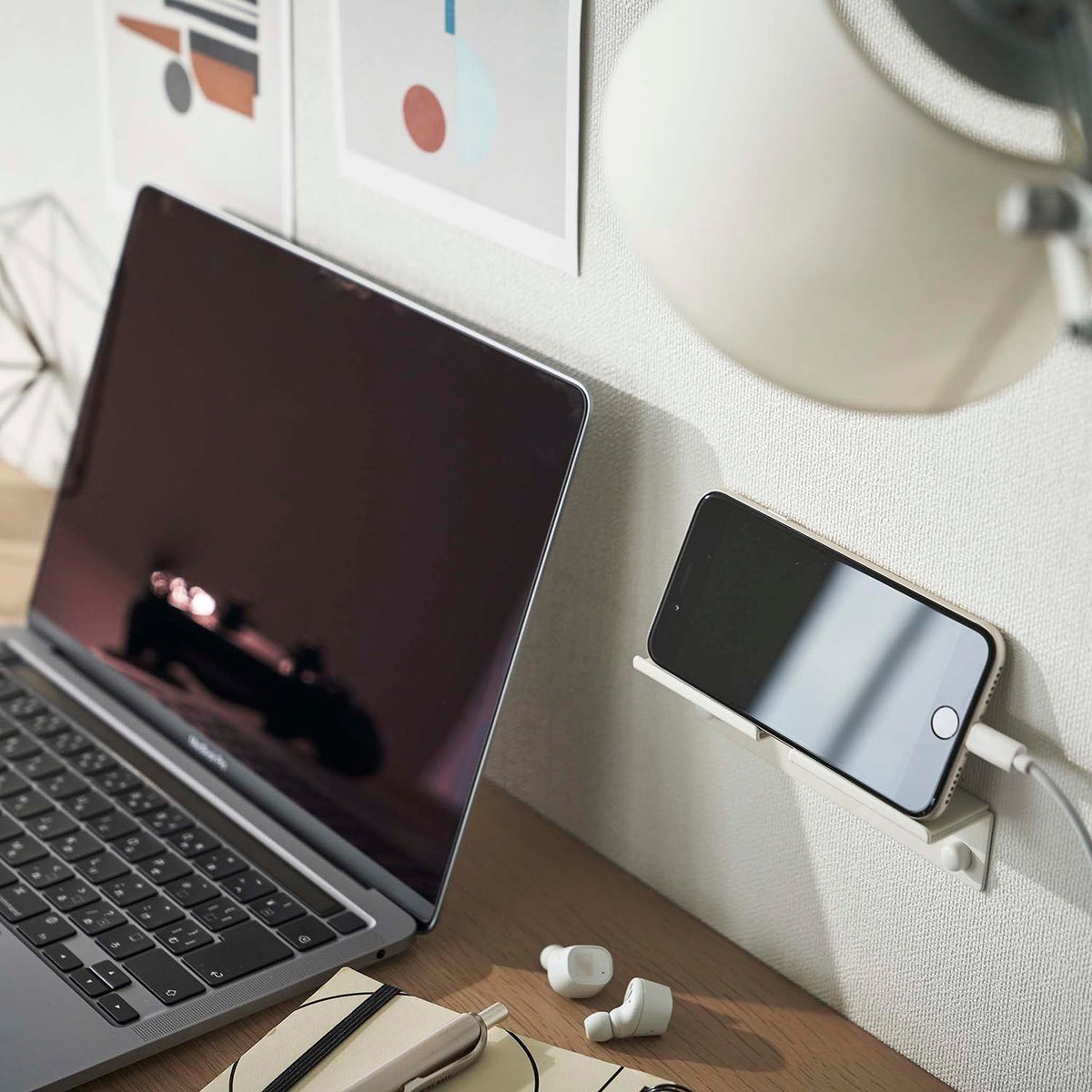 Yamazaki Tower Wall-Mounted Smartphone Holder, Slim Wall Holder That Stores a Smartphone While It Charges, Tablet PCs Fit Too, Plasterboard Pins Leave Holes Hard to See, Holds 1 kg, 14 x 3.2 x 3.3 cm and 100 g, White or Black