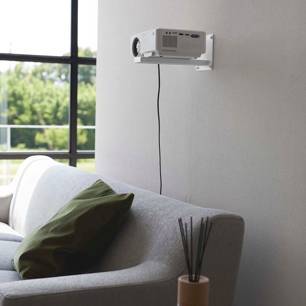 Yamazaki Smart Wall-Mounted Projector Rack, Wall Bracket that Floats a Small Projector on the Wall, Fixed with Pins or Screws, Holds 3 kg, 10 x 23.8 x 11 cm and 475 g, White