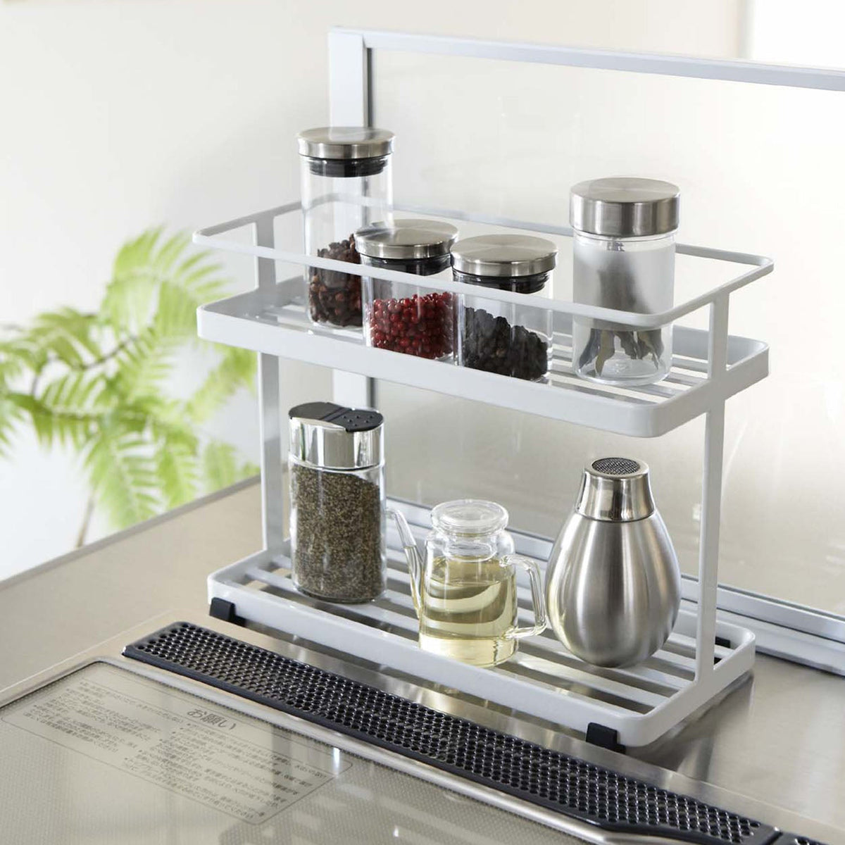Yamazaki Tower Two-Tier Kitchen Stand for Seasonings, Two-Tier Steel Stand for Seasonings and Kitchen Items on the Counter, 3 kg per Shelf, 28 x 12 x 21 cm and 1170 g, White or Black