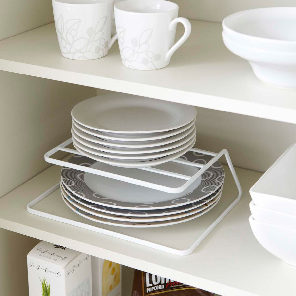 Yamazaki Tower Dish Storage Stand, Two-Tier Steel Stand That Splits Plates of 15 to 26 cm Into Upper and Lower Levels, Holds 6 to 8 Per Tier, Holds 1.5 kg, 26.5 x 19.5 x 8.7 cm and 330 g, White