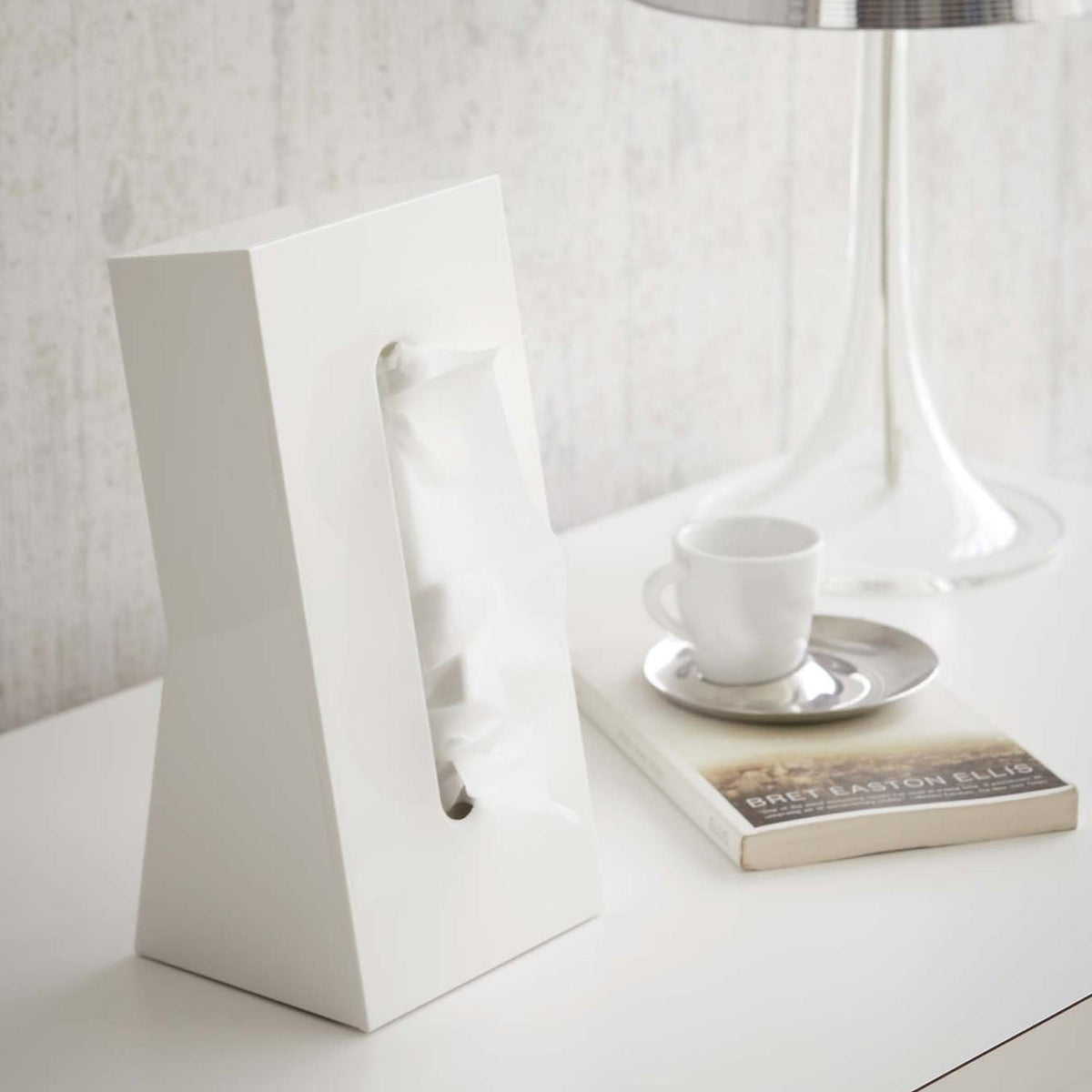 Yamazaki Smart Slim Upright Tissue Case, Slim Upright Case That Stands a Standard Slim Tissue Box on Its End to Save Space, Fits Boxes Up to 5.3 cm High, 13 x 11 x 25.5 cm and 330 g, White or Brown