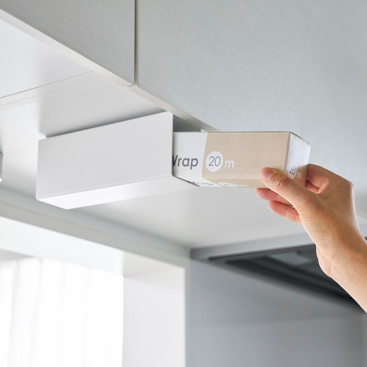 Yamazaki Tower Under-Cabinet Wrap Holder, Steel Holder that Hangs Under a Wall Cabinet Shelf and Holds a Roll of Wrap or Foil of Any Length, 5.8 x 20.5 x 10.1 cm and 530 g, White or Black