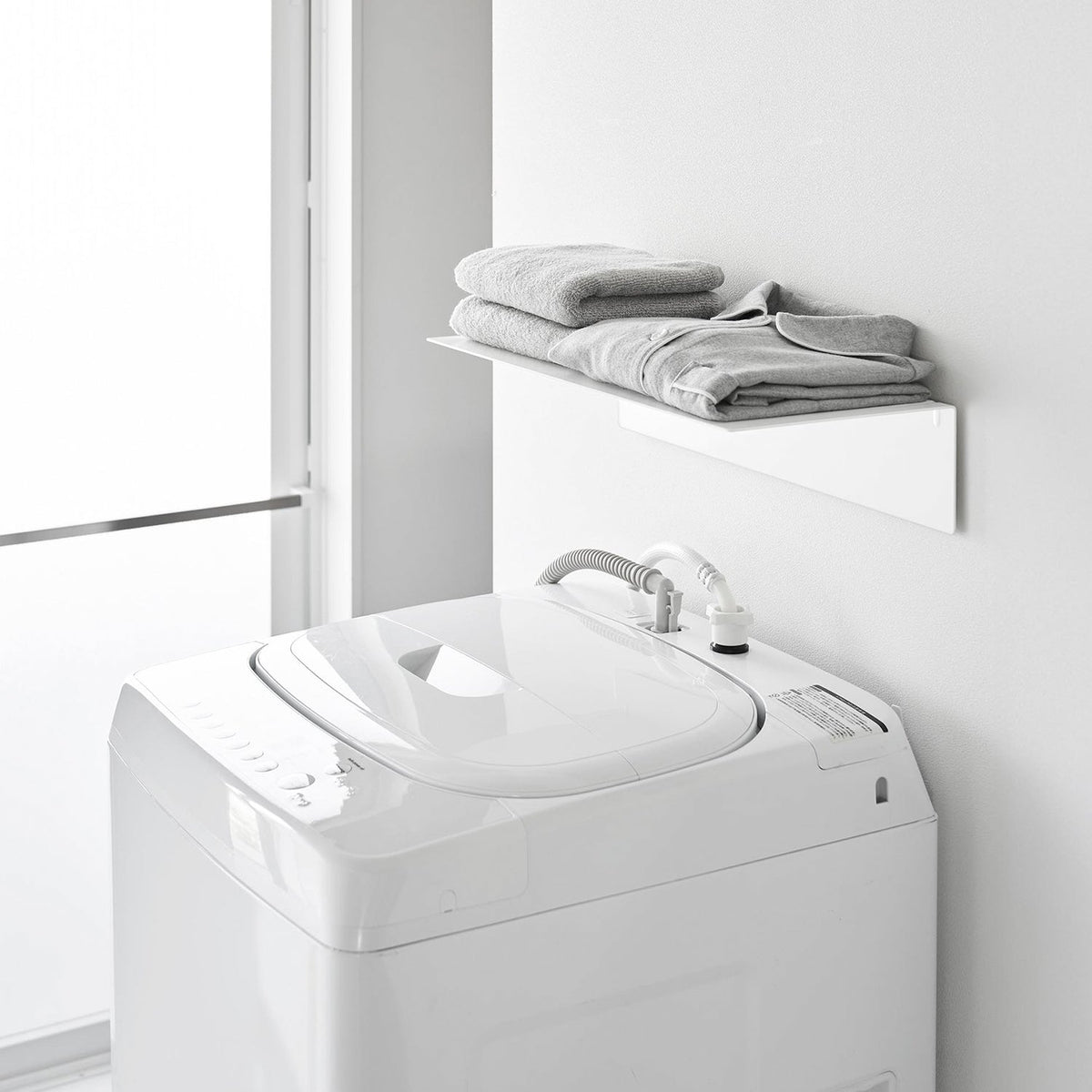 Yamazaki Tower Wall-Mounted Shelf for Above a Washing Machine, Wall Shelf for Above a Washing Machine with Pin Fixing for Towels and Detergent, 50 x 22.7 x 10.9 cm and 2000 g, White or Black