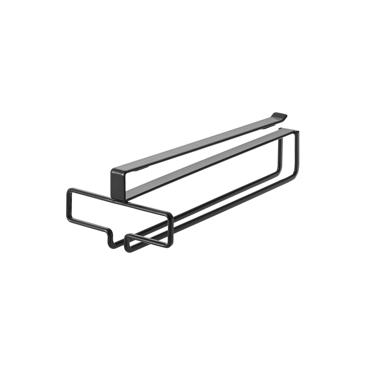 Yamazaki Tower Under-Cabinet Wine Glass Hanger, Rail That Slides Onto the Shelf of a Hanging Cabinet and Hangs One Row Wine or Champagne Glasses by the Stem, Guard Stops Them Falling, Holds 1 kg, 11 x 26 x 7 cm and 220 g, White or Black