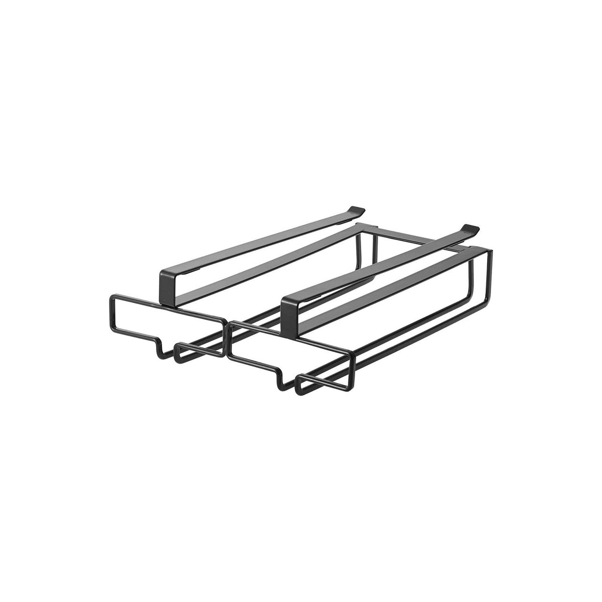 Yamazaki Tower Under-Cabinet Wine Glass Hanger Double, Rail That Slides Onto the Shelf of a Hanging Cabinet and Hangs Two Rows Wine or Champagne Glasses by the Stem, Guard Stops Them Falling, Holds 2 kg, 22 x 26 x 7 cm and 470 g, White or Black